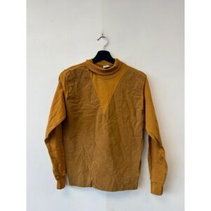 Vintage Grant Crest‎ Sweater Mens XS Yellow Mock Neck Faux Suede Front 60s
